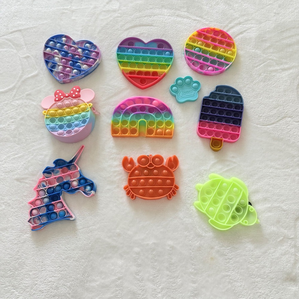 Fidget Toy Lot Kids OS Multicolor Rainbow Heart Unicorn Sensory 10pc